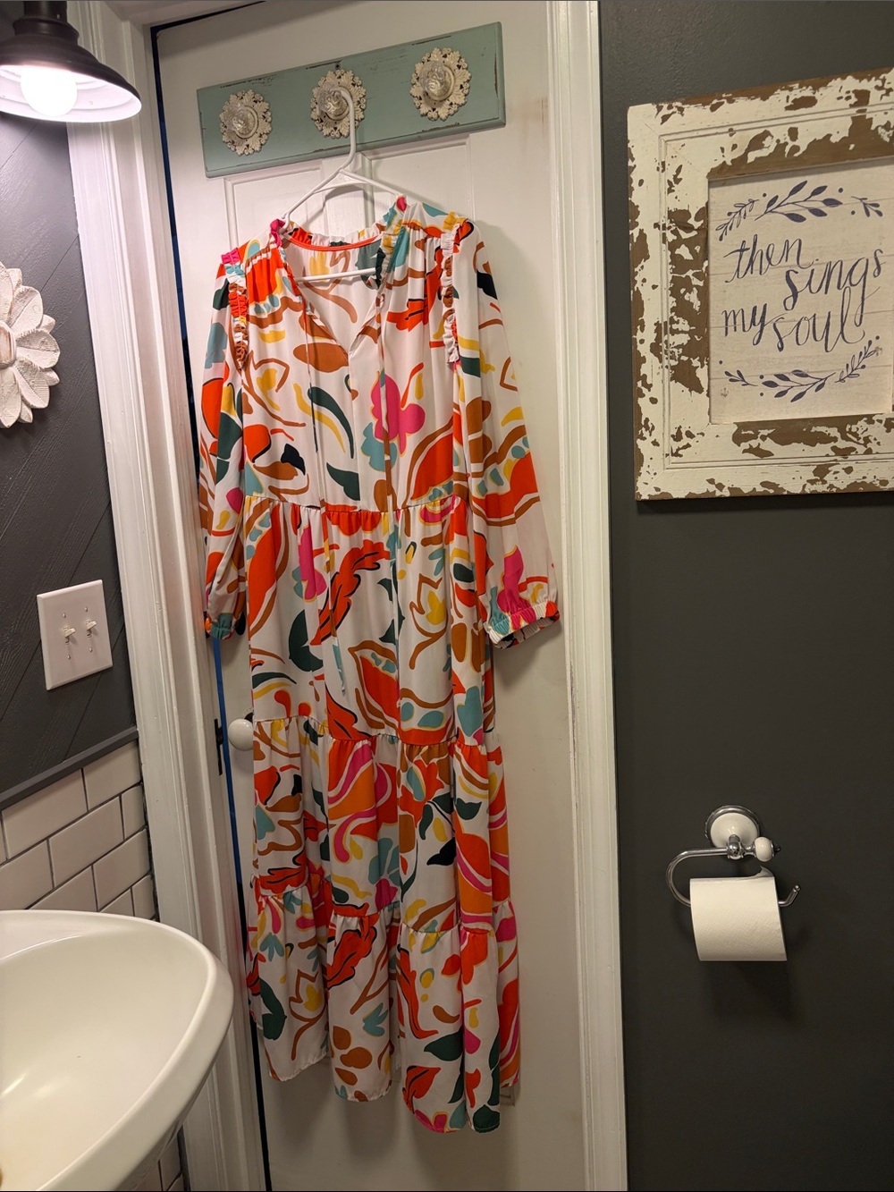 Abstract Floral Long Sleeve Maxi Dress in Multicolor - Brand Unspecified